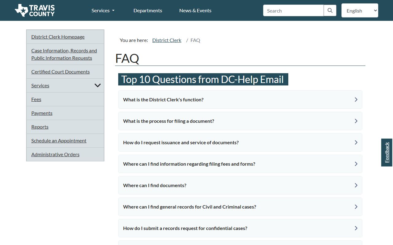 Travis County District Clerk FAQ for court records case codes
