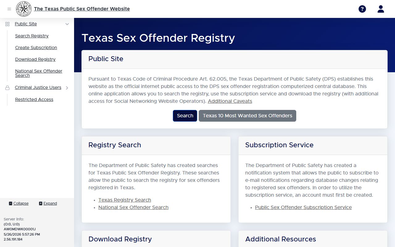 Texas DPS public sex offender registry search for Travis County