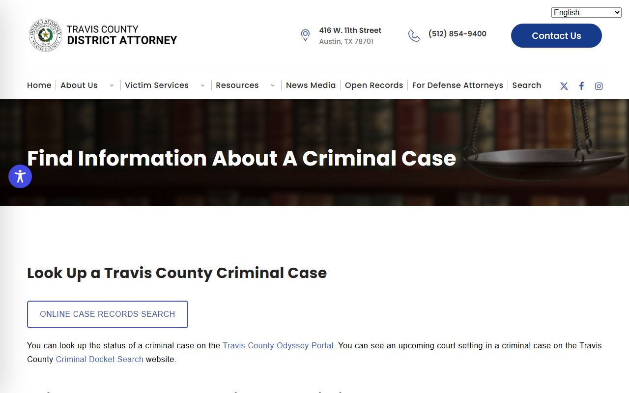 Travis County District Attorney criminal case information for arrest records
