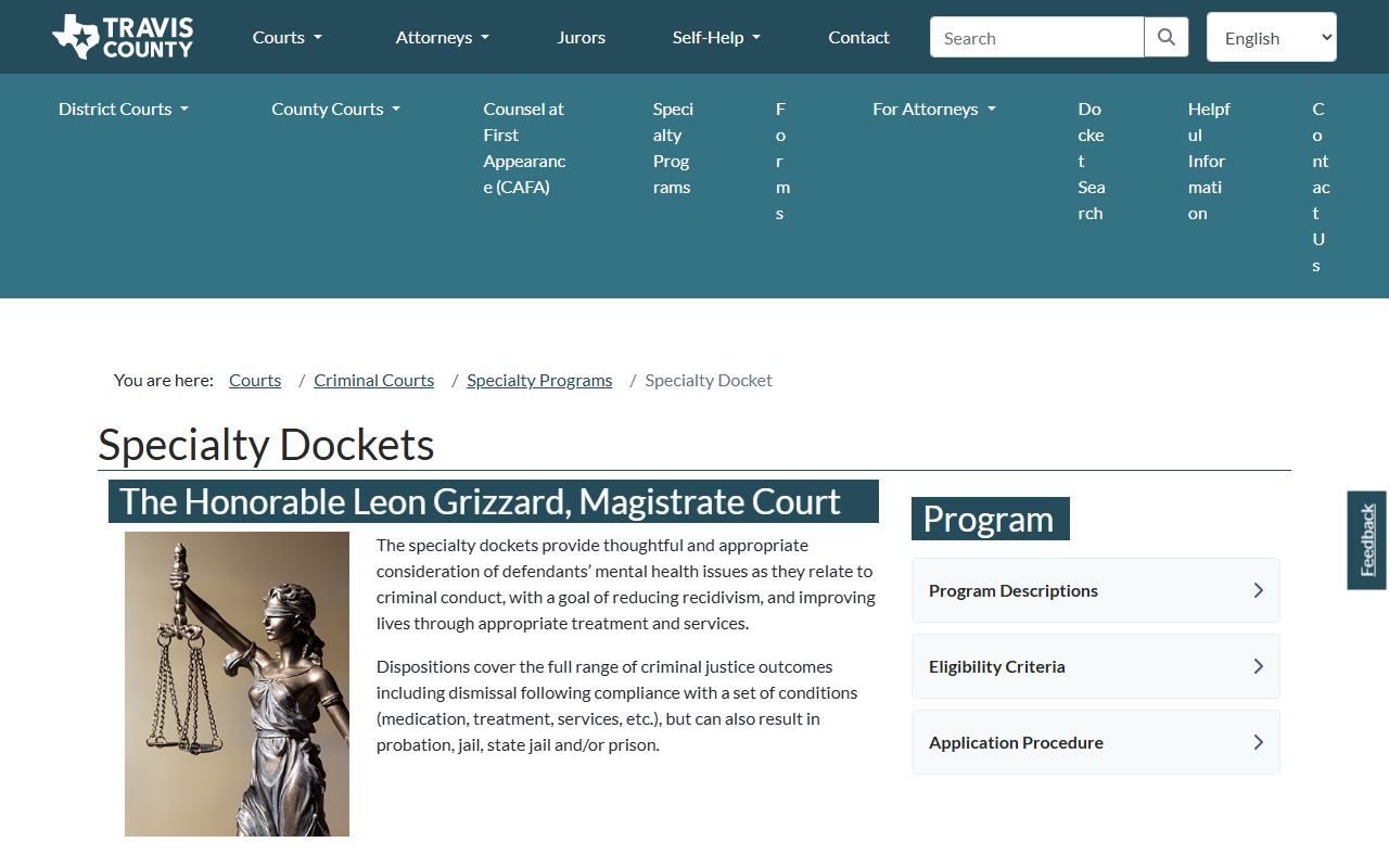 Travis County specialty dockets page for criminal records diversion