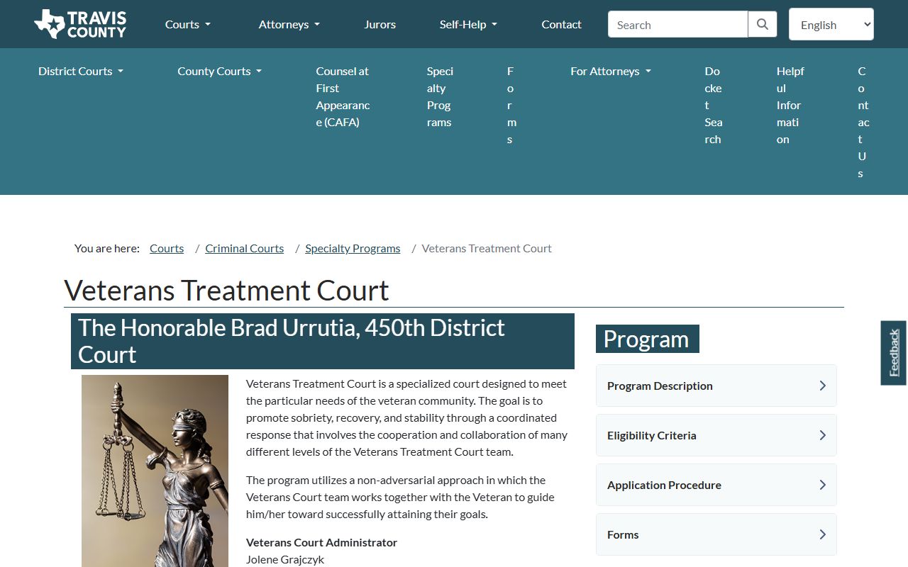 Travis County Veterans Treatment Court for criminal records diversion