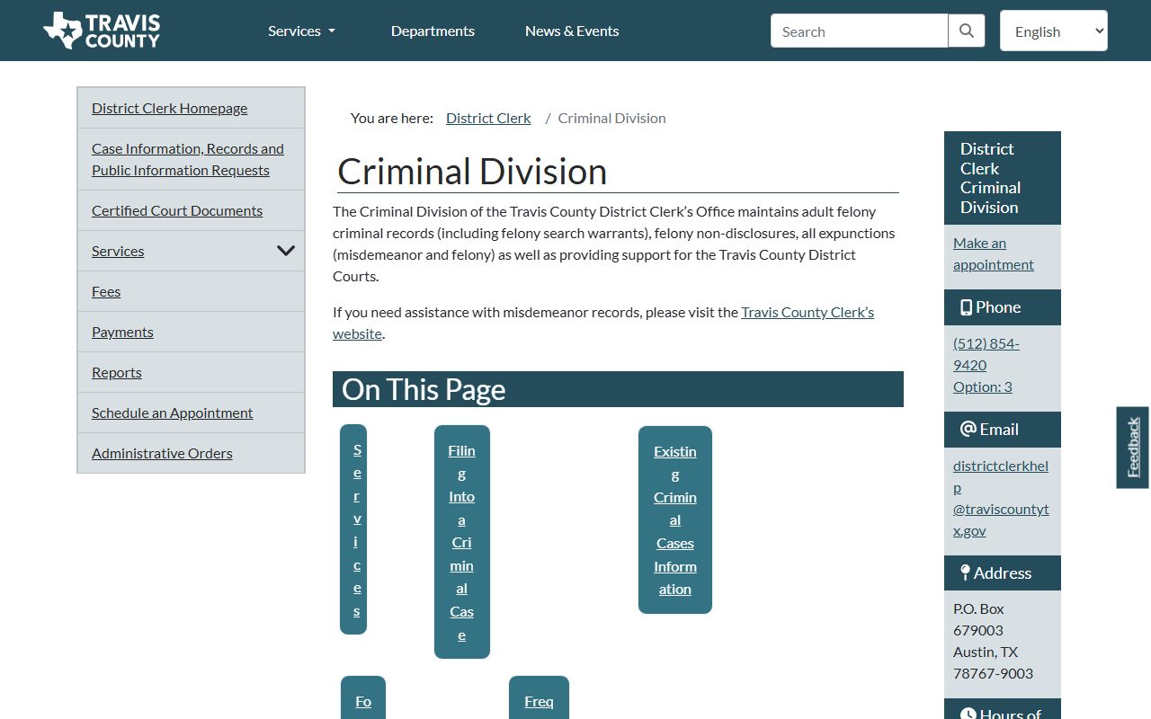 Travis County District Clerk criminal division records
