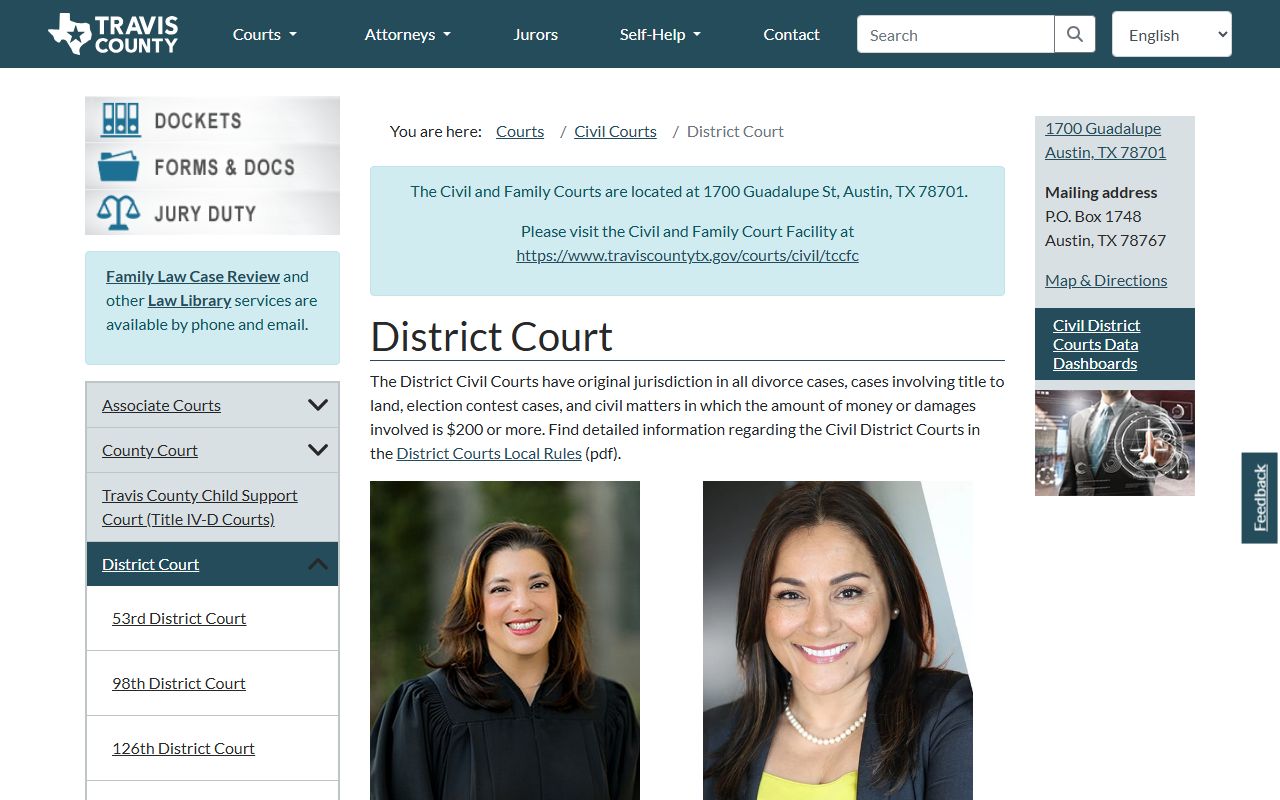 Travis County civil district court page for court records