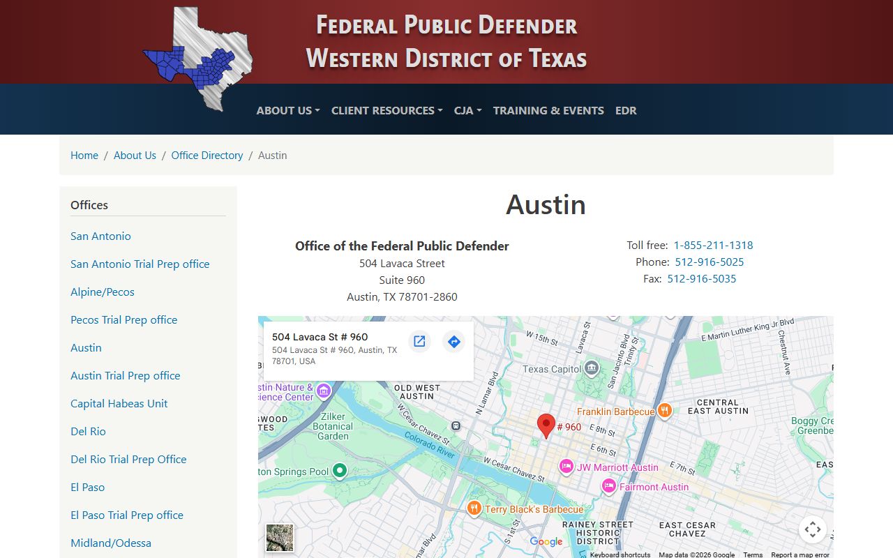 Federal Public Defender Austin office for Travis County federal records