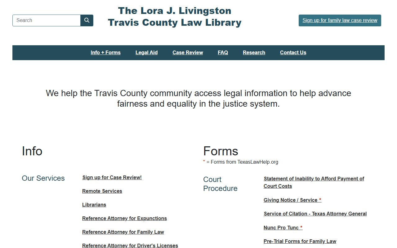 Travis County Law Library and Self-Help Center for court records