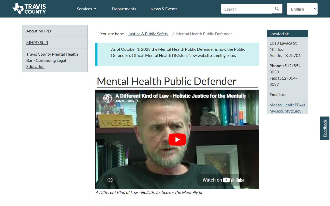 Travis County Mental Health Public Defender page for court records