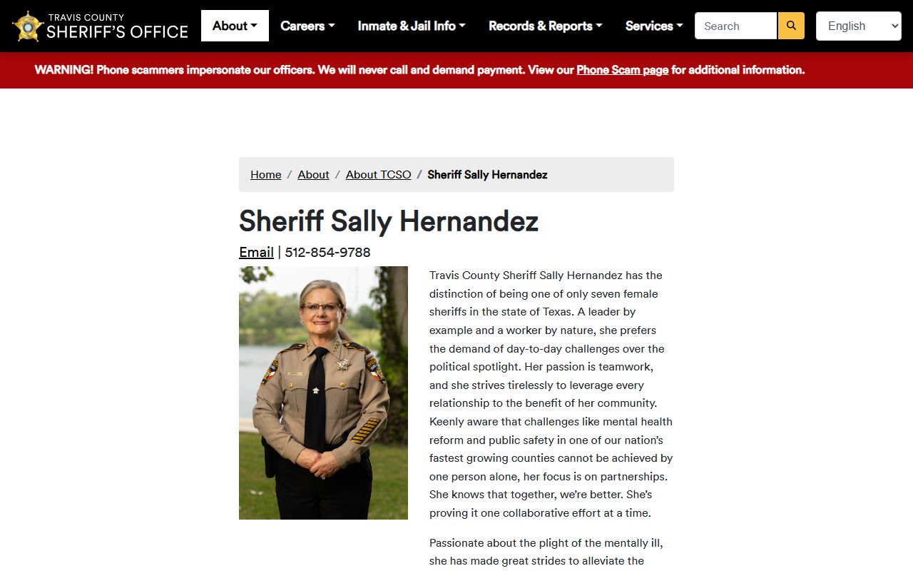 Travis County Sheriff biography page for inmate and court records