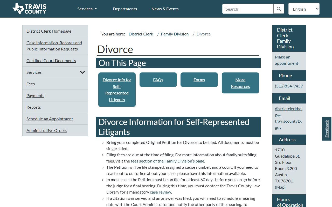 Travis County District Clerk divorce records page