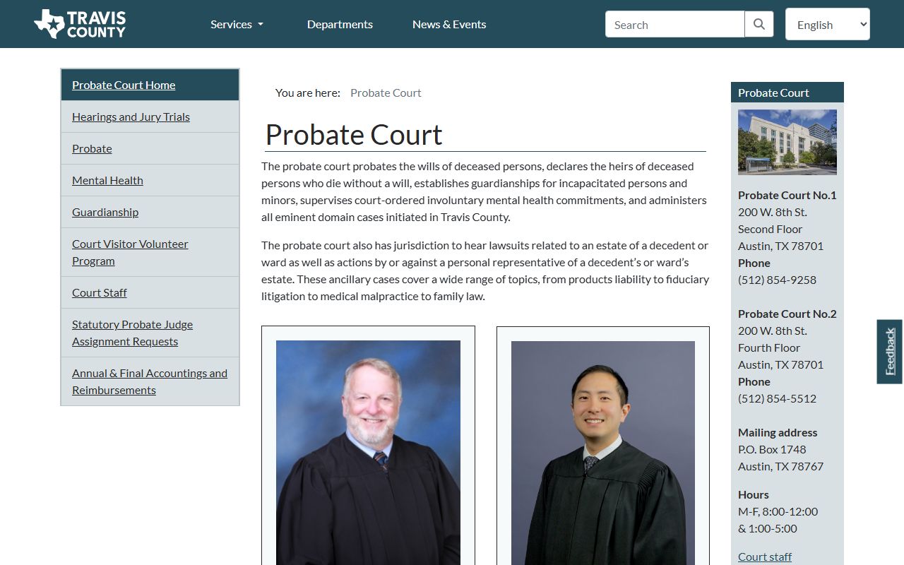 Travis County Probate Court page for probate records