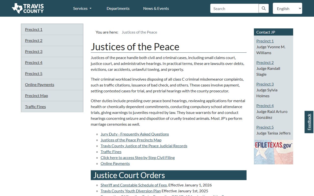 Travis County Justice of the Peace courts for traffic court records
