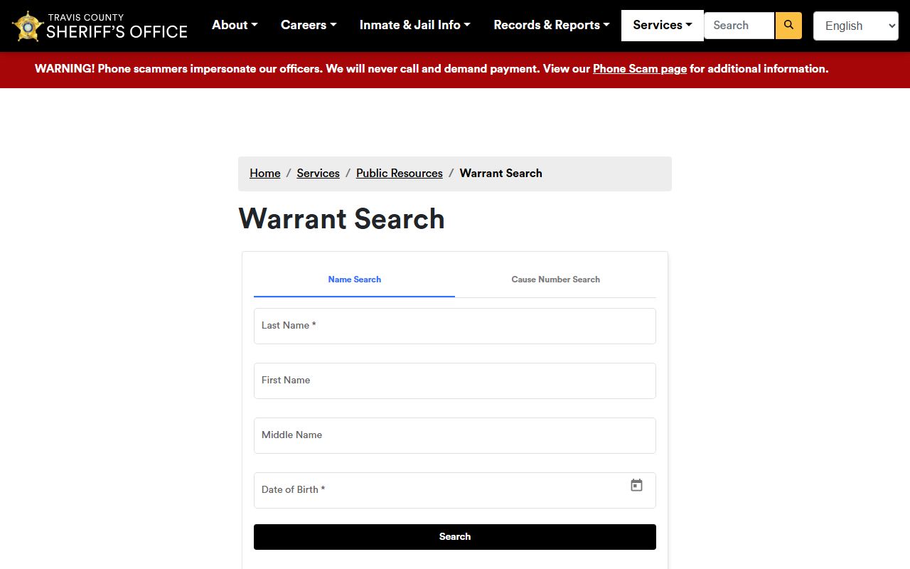 Travis County warrant data service behind the warrant search